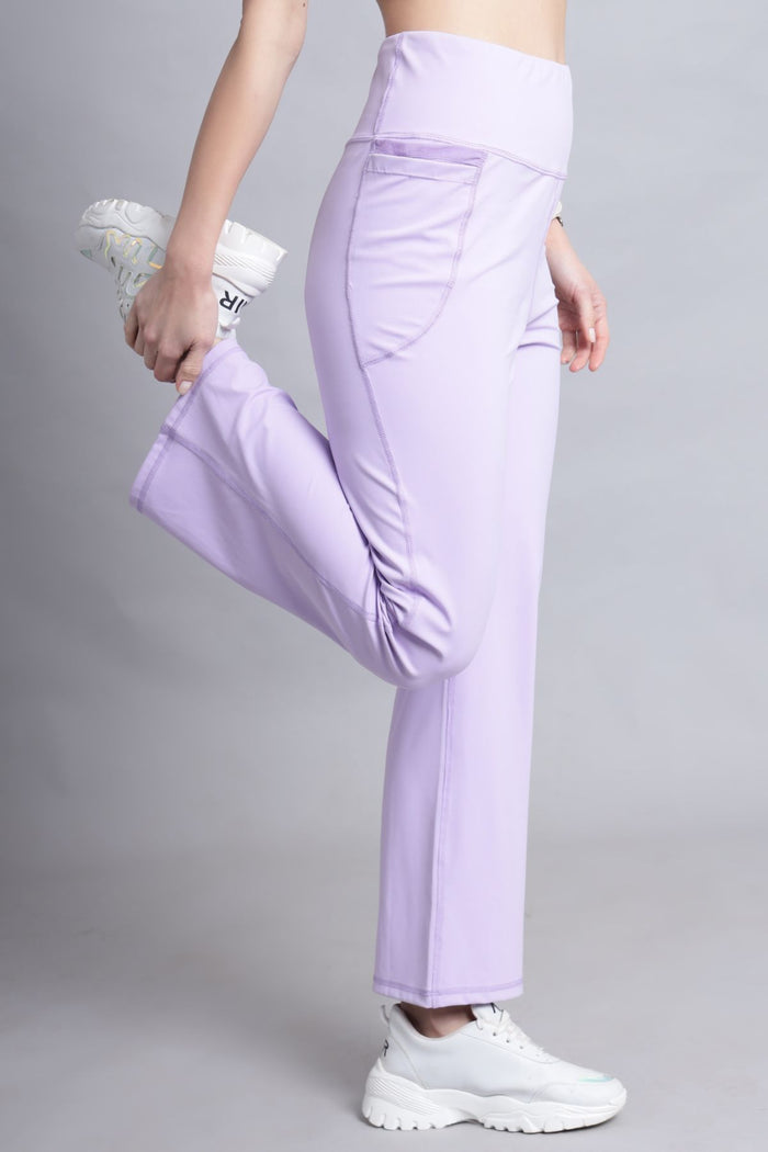 Lavender Pants fit; gentle compression aids in postpartum core recovery.