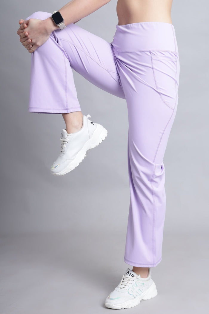 Model wearing Lavender Pants; smooth fit ensures comfortable wear under tops.