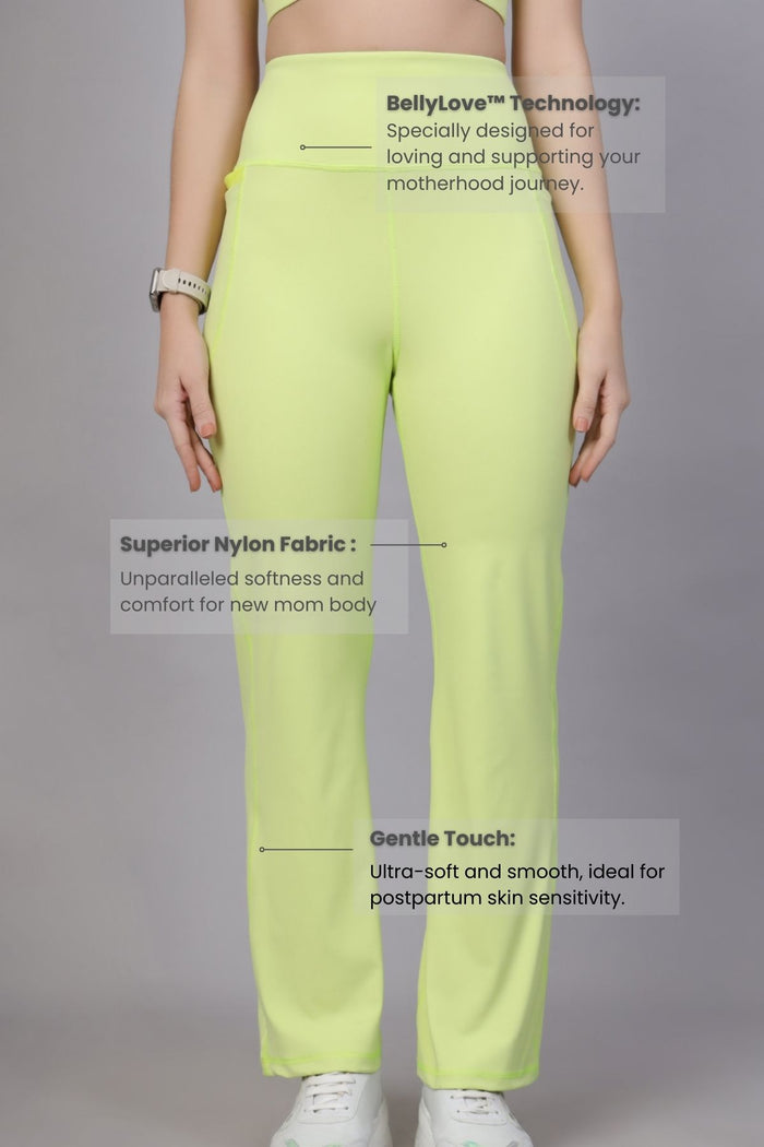 Lime Postpartum Pants pockets; two functional side pockets offer storage for small items.