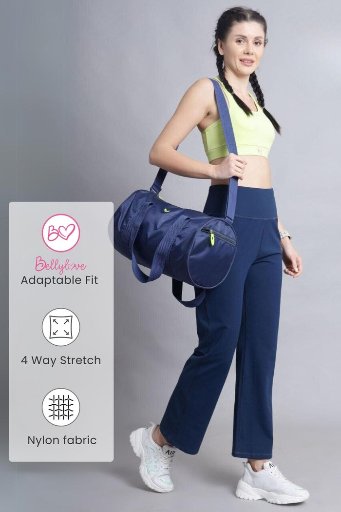 Navy Blue Postpartum Pants; tapered leg shape provides a tailored silhouette.