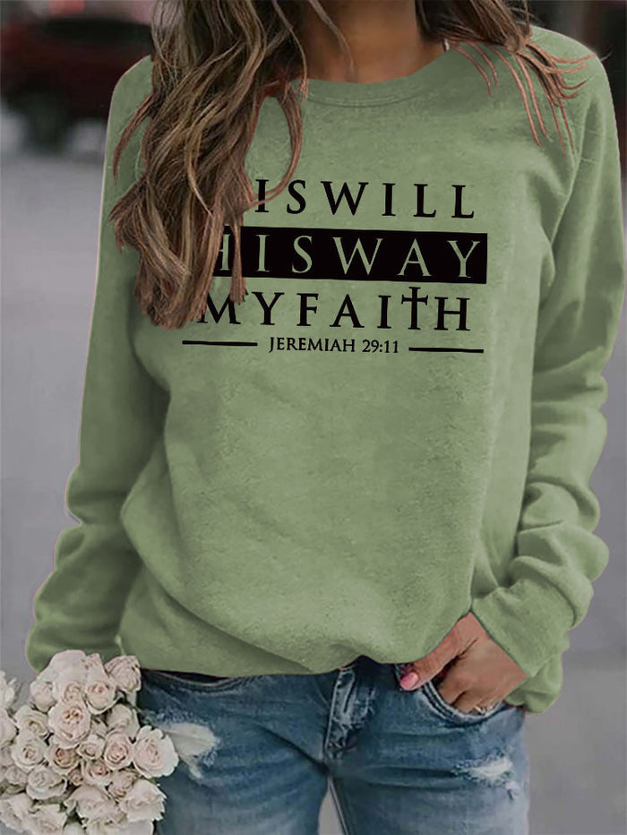 HISWILL Letters Round Neck Women Long-sleeved Loose Printed Sweatshirt