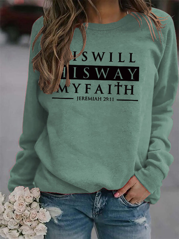 HISWILL Letters Round Neck Women Long-sleeved Loose Printed Sweatshirt