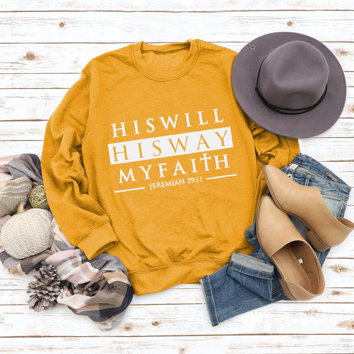 HISWILL Letters Round Neck Women Long-sleeved Loose Printed Sweatshirt