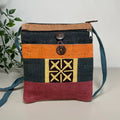 H'mong Patchwork Hemp Crossbody Bag – Orange, Plum & Tribal Embroidery