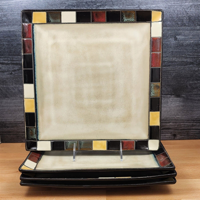 Home Trends Mosaic Tile Set of 4 Square Dinner Plate 11 Inch (27cm) Dinnerware