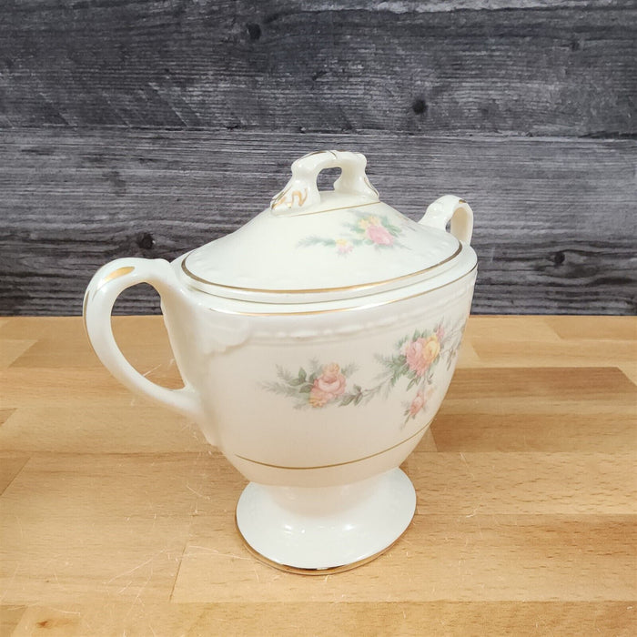 Homer Laughlin Countess Georgian Eggshell Sugar Bowl Yellow & Pink Flowers E49N5