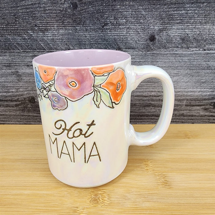 Hot Mama Coffee Mug Ceramic Embossed White Floral Tea Cup Mom by Blue Sky