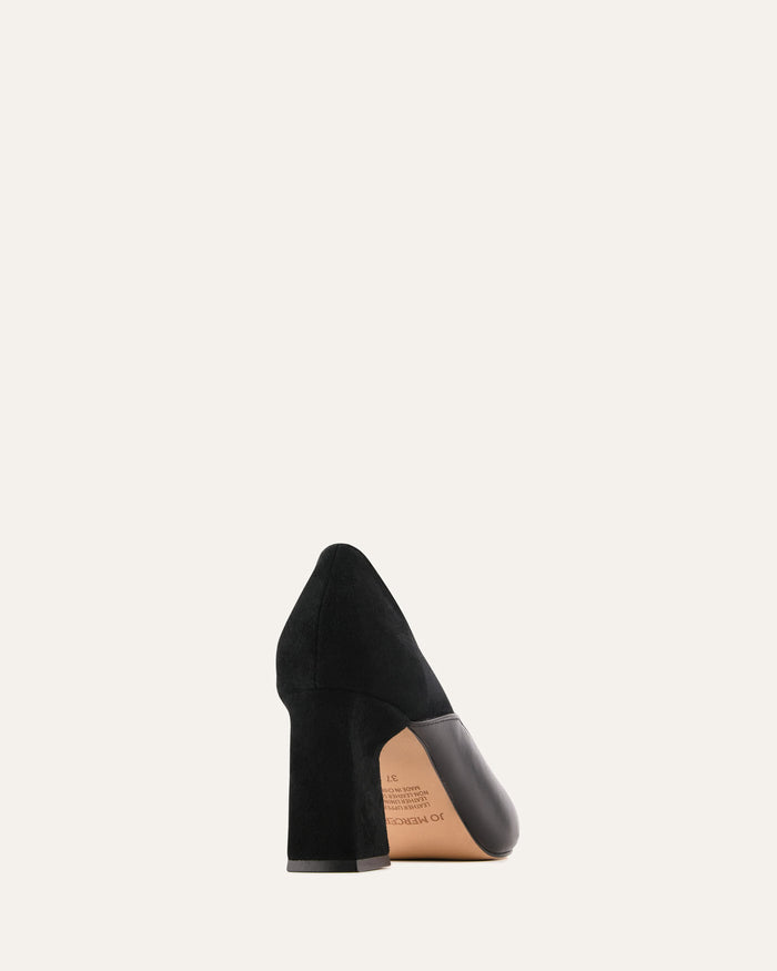 Black high-heeled shoe on a white background