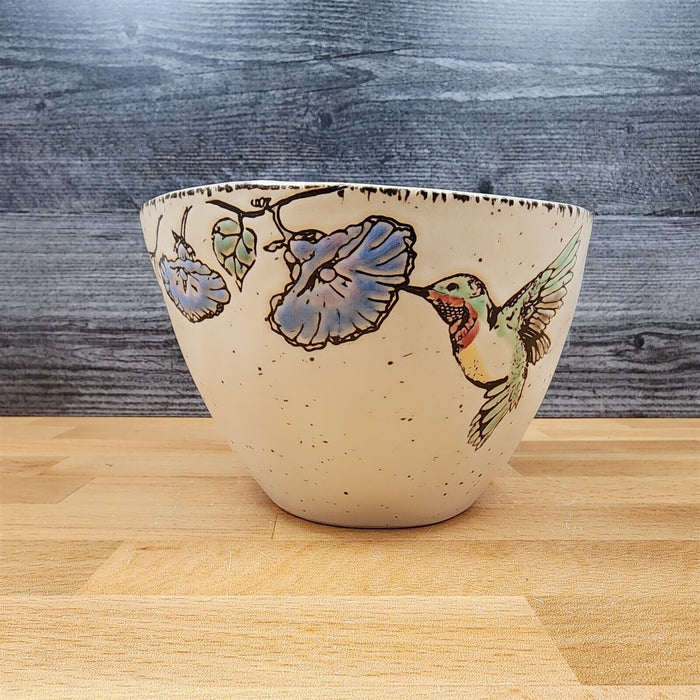 Hummingbird Floral Bowl 6 inch (15 cm) Ceramic Beige Dish by Blue Sky