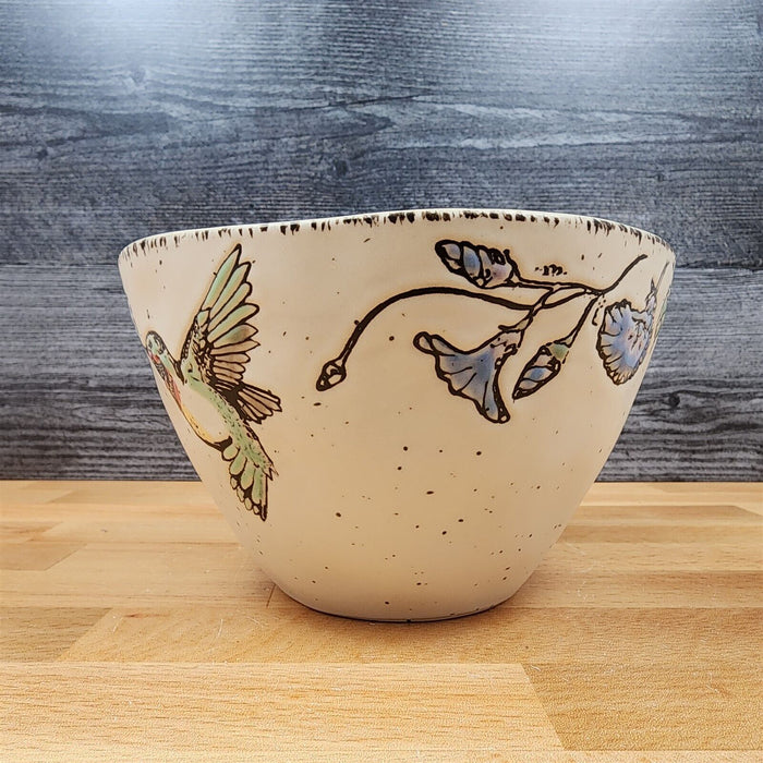 Hummingbird Floral Bowl 6 inch (15 cm) Ceramic Beige Dish by Blue Sky
