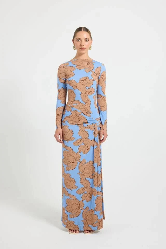 Hyacinth Maxi in Tan/Ocean - SODA Fashion Haus