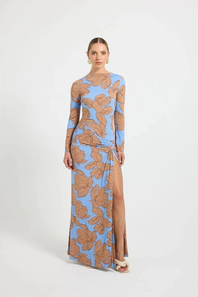 Hyacinth Maxi in Tan/Ocean - SODA Fashion Haus