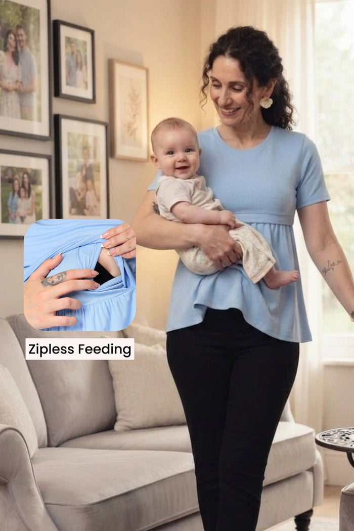 Ice Blue Maternity Zipless Feeding Gathered Top