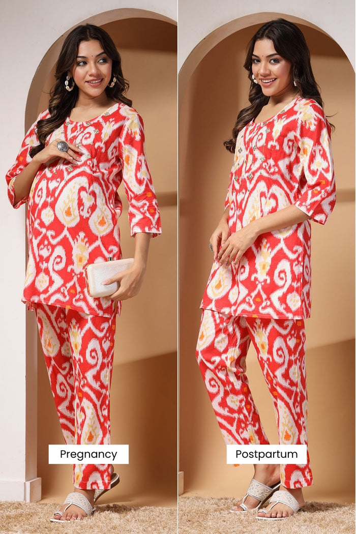 Maternity Ikat Illusion Maternity And Feeding Friendly  Co-Ord Set