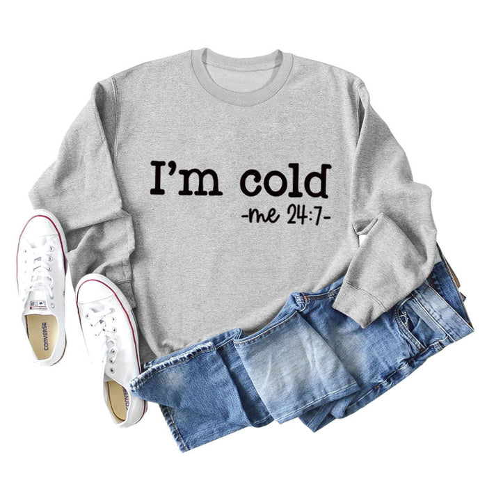 I'm Cold Me Letter Loose Bottoming Long Sleeve Sweater Girl