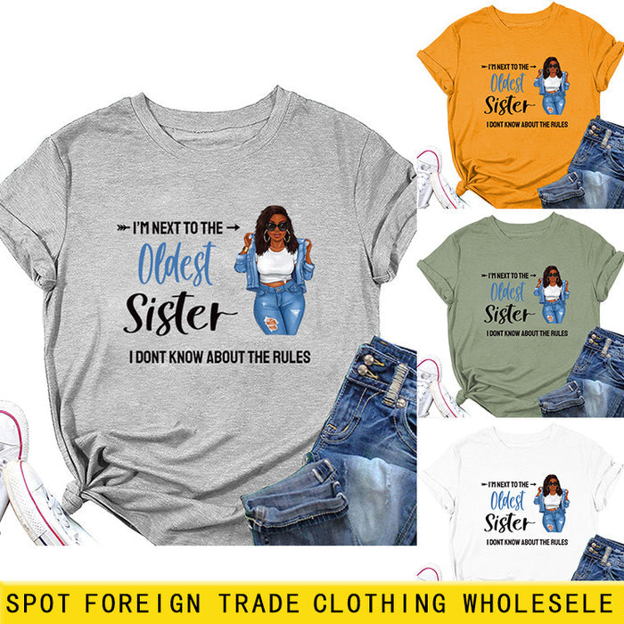 I'M NEXT TO THE Round Neck Fashion Letter Plus Size Womens T-shirt Loose Short Sleeve