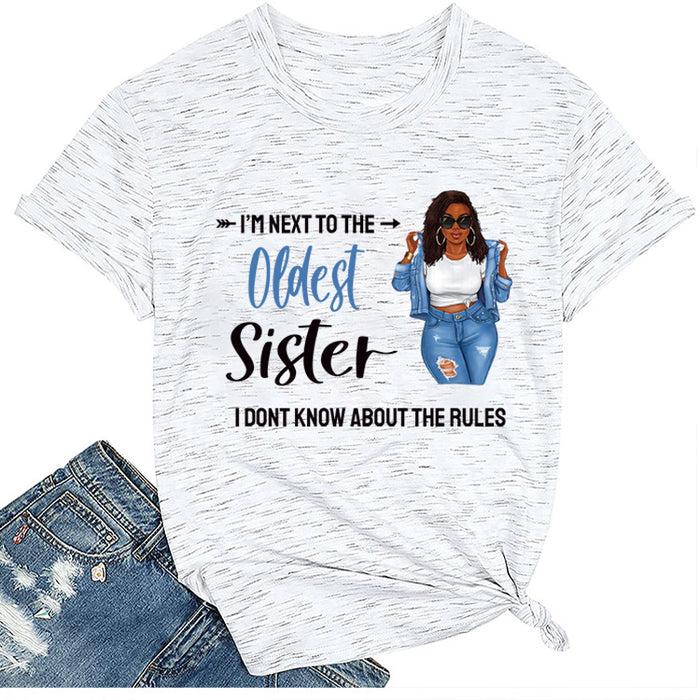 I'M NEXT TO THE Round Neck Fashion Letter Plus Size Womens T-shirt Loose Short Sleeve