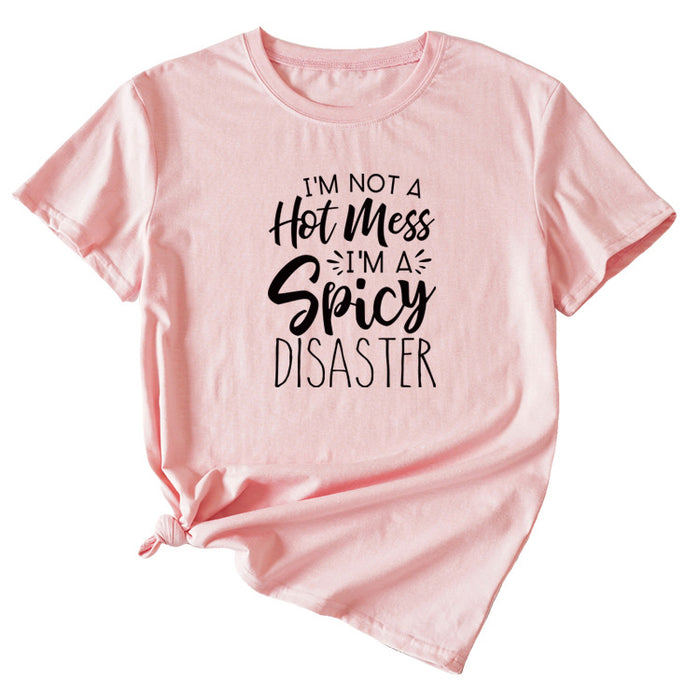 I'm Not A Hot Mes I'm Round-neck Fashion Women's Loose Letter Short Sleeve