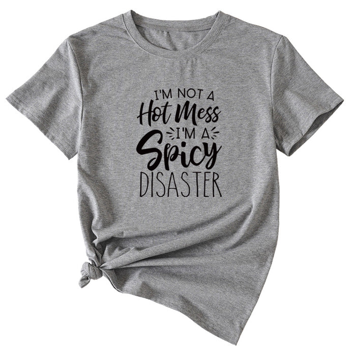 I'm Not A Hot Mes I'm Round-neck Fashion Women's Loose Letter Short Sleeve