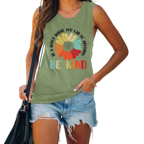 in A World Where You Can Be Anything Be Kind Sleeveless Shirt for Women Sunflower Tank Top