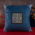 Vindigo blue hemp cushion cover with indigo batik corners and white spiral design
