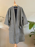 Indigo Cotton Kimono Robe - Japanese Wave, Seigaiha pattern