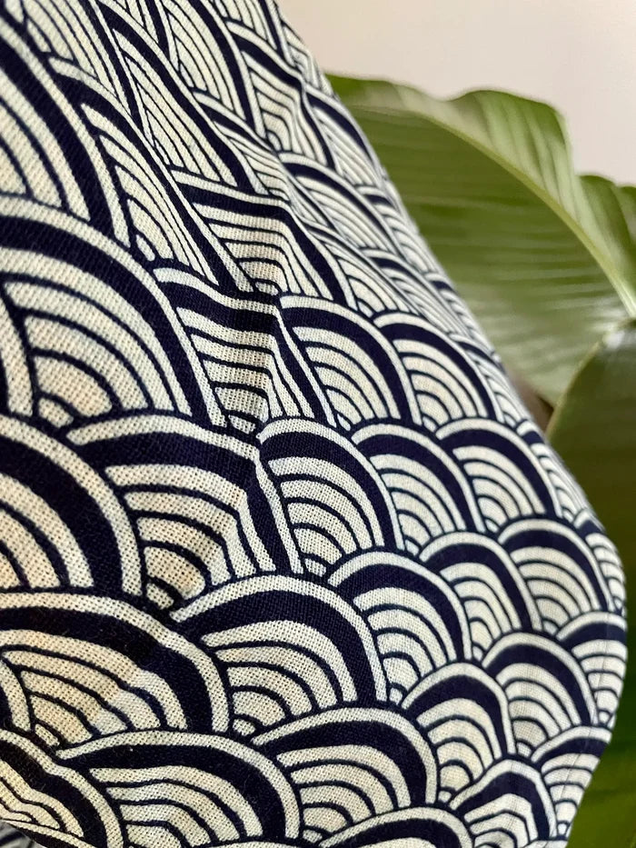 Indigo Cotton Kimono Robe - Japanese Wave, Seigaiha pattern