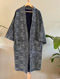 Indigo Cotton Kimono Robe - Zen Square pattern - Oversized fit