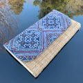 Vindigo long purse with geometric indigo batik design lifestyle shot
