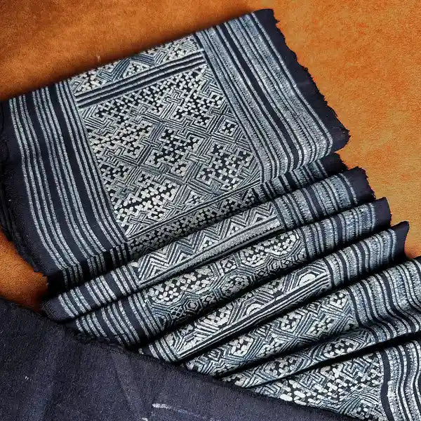 Indigo Geometric H’Mong Batik Cotton Fabric – Recycled