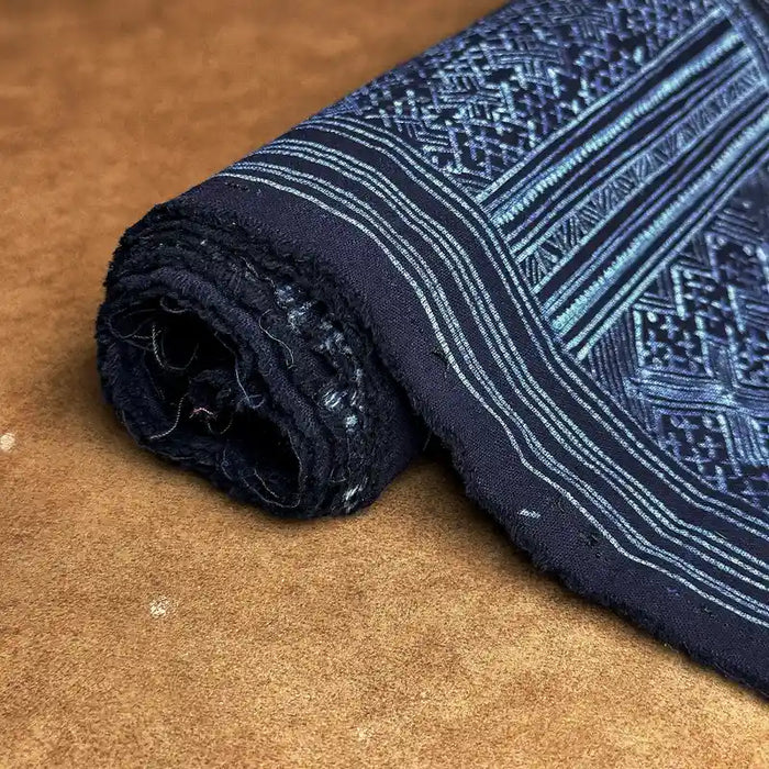 Indigo Geometric H’Mong Batik Cotton Fabric – Recycled