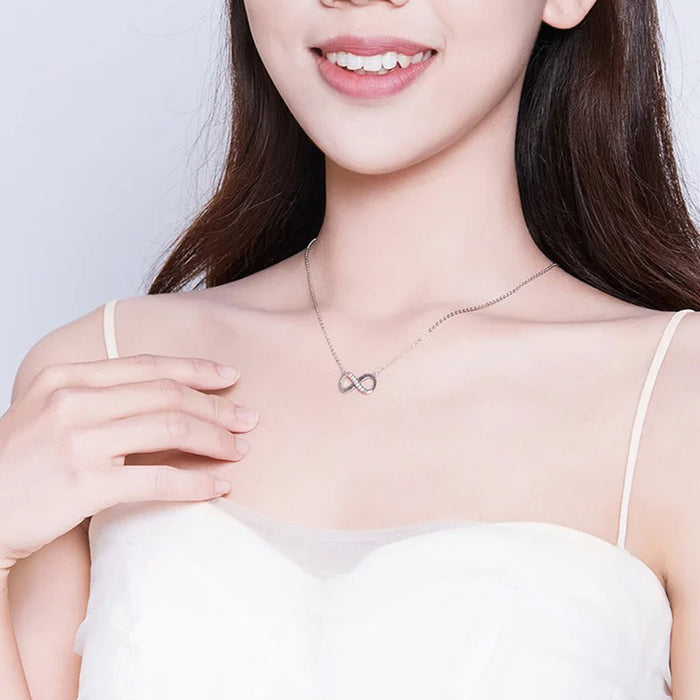 Infinity Love Family Forever Short Chain Necklace for Women Clear CZ 925 Sterling Silver Fashion Jewelry