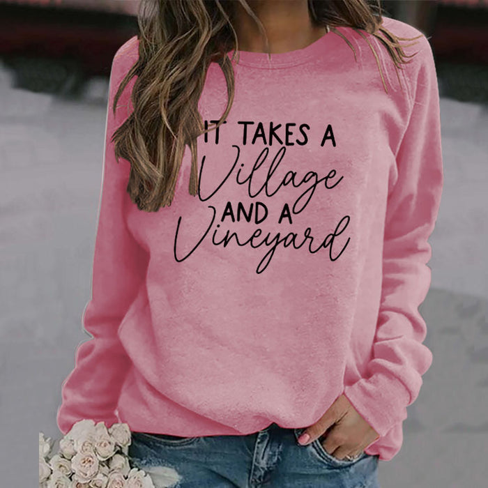 IT Takes A Village Letters Casual Spot Women's Sweatshirt Round Neck Long Sleeve Shirt