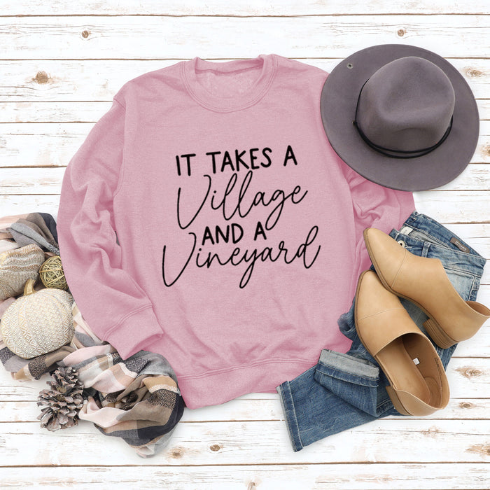 IT Takes A Village Letters Casual Spot Women's Sweatshirt Round Neck Long Sleeve Shirt