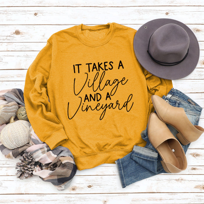 IT Takes A Village Letters Casual Spot Women's Sweatshirt Round Neck Long Sleeve Shirt