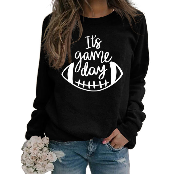 It's Game Day Letter Print Round Neck Autumn and Winter Long-sleeved Sweater