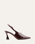 Burgundy high-heeled shoe on a white background