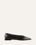 Black crocodile-patterned flat shoe on a white background
