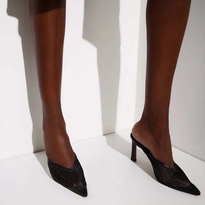Jocelyn Mule Black Mesh & Leather - SODA Fashion Haus