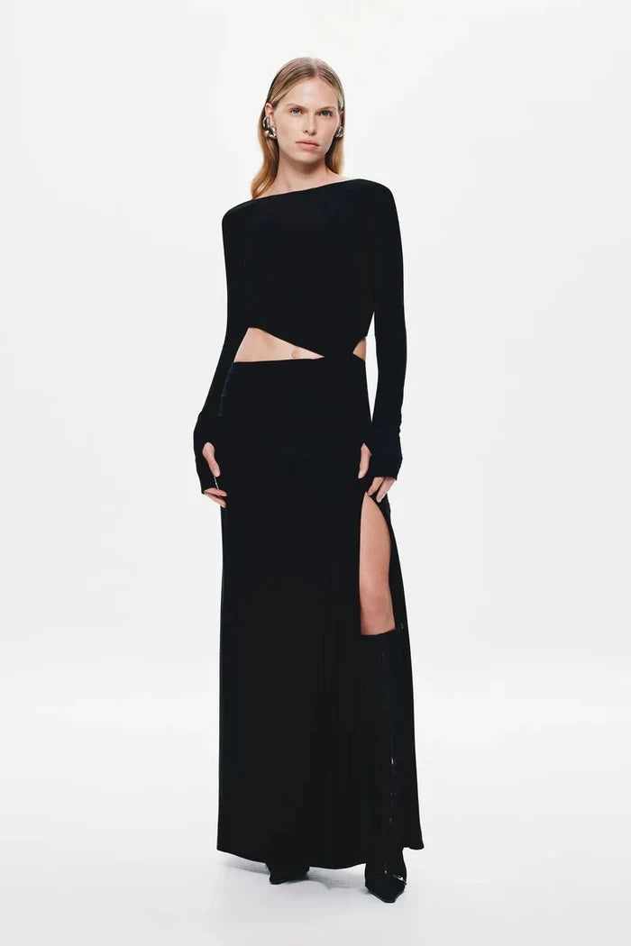 Kendall Long Sleeve Dry Jersey Dress - Black - SODA Fashion Haus
