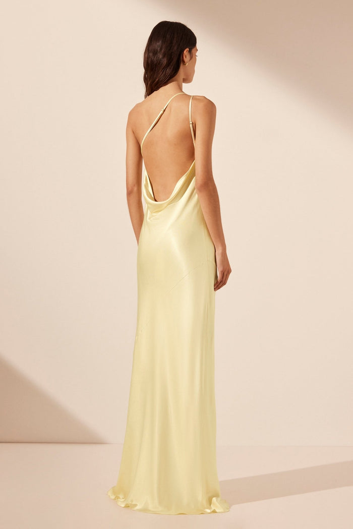 La Lune One Shoulder Cowl Back Maxi Dress - Lemon - SODA Fashion Haus