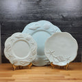 Laguna Coastal Blue Plate Set of 3 Embossed With Sea Shells Star Fish Blue Sky