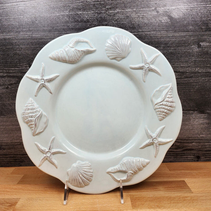 Laguna Coastal Blue Plate Set of 3 Embossed With Sea Shells Star Fish Blue Sky