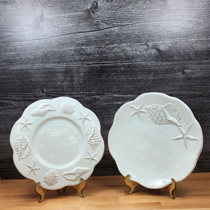 Laguna Coastal Blue Plate Set of 3 Embossed With Sea Shells Star Fish Blue Sky
