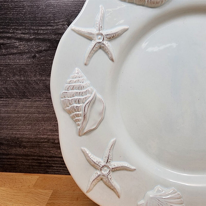 Laguna Coastal Blue Plate Set of 3 Embossed With Sea Shells Star Fish Blue Sky
