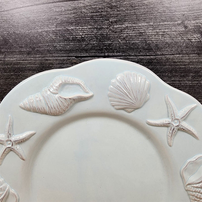 Laguna Coastal Blue Plate Set of 3 Embossed With Sea Shells Star Fish Blue Sky
