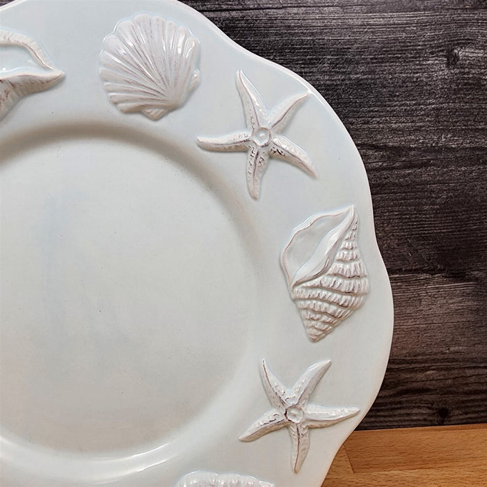 Laguna Coastal Blue Plate Set of 3 Embossed With Sea Shells Star Fish Blue Sky
