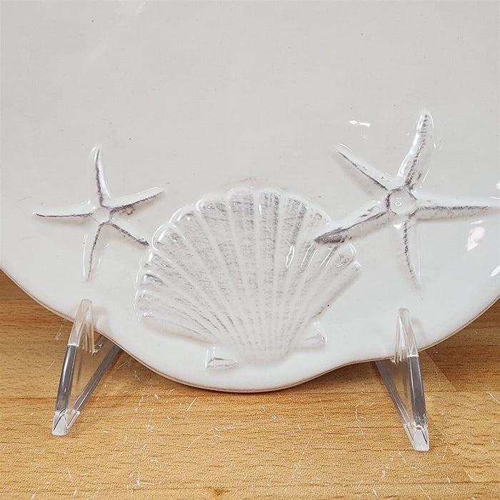 Laguna Coastal White Tray Serving Salad Plate Round Ceramic Sea Shell Blue Sky