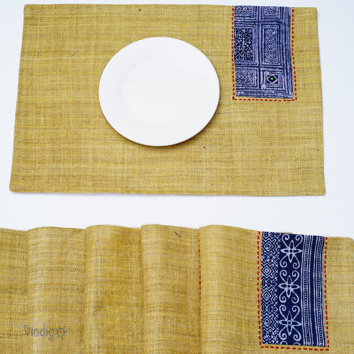 Långt Kuddfodral Indigo Hampa – Vintage Batik & Handvävd (30x50 cm)