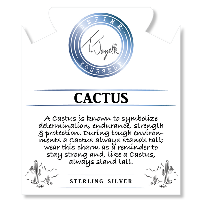 Lapis Tiger's Eye Stone Bracelet with Cactus Sterling Silver Charm
